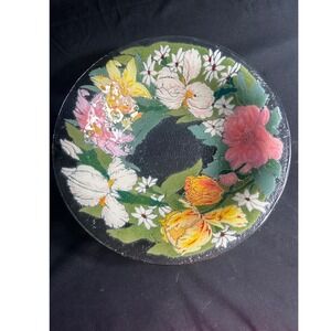 Peggy Karr Vintage Signed 2009 Floral Wreath Fused Art Glass Centerpiece 13"